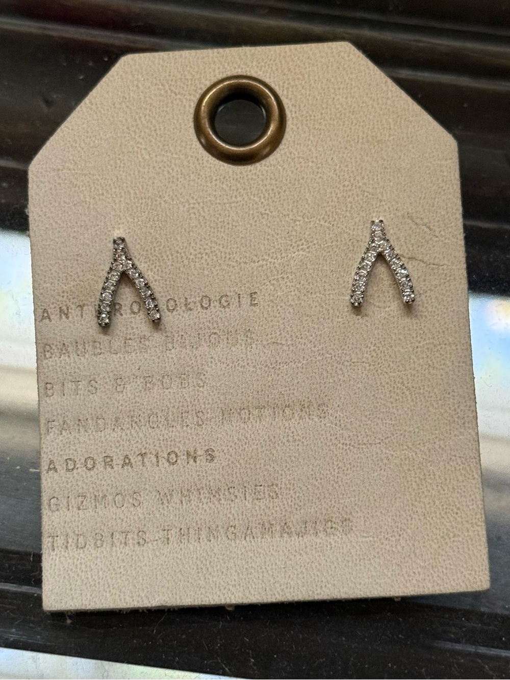 Anthropologie Diamond Wishbone Stud Earrings ~ NWT